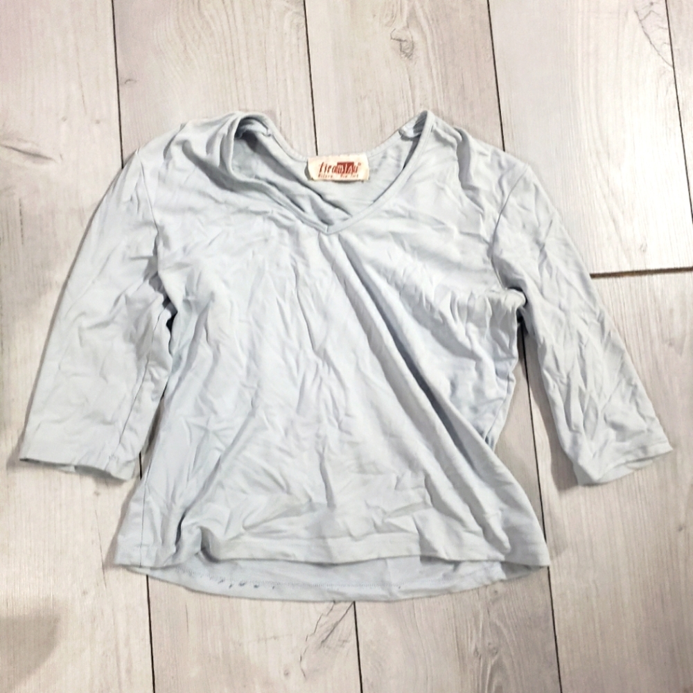Womens Light blue three quarter sleeve v neck stretch top medium